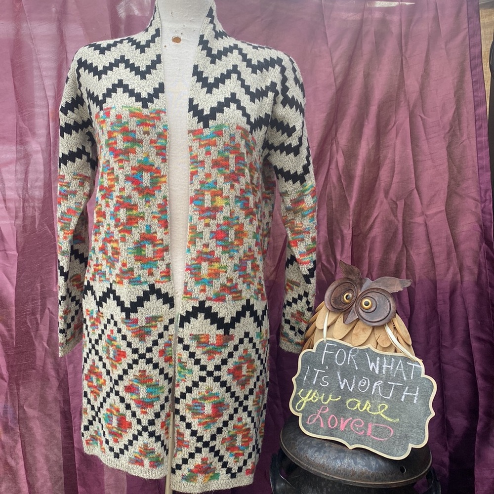 Dreamers Geometric Granny Square Open Cardigan - Multicolor - Size S